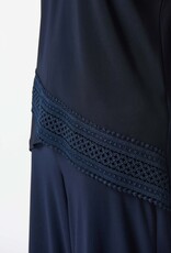 Joseph Ribkoff Midnight Blue V-Neck Short Sleeve Asymmetrical Lace Hemline Top