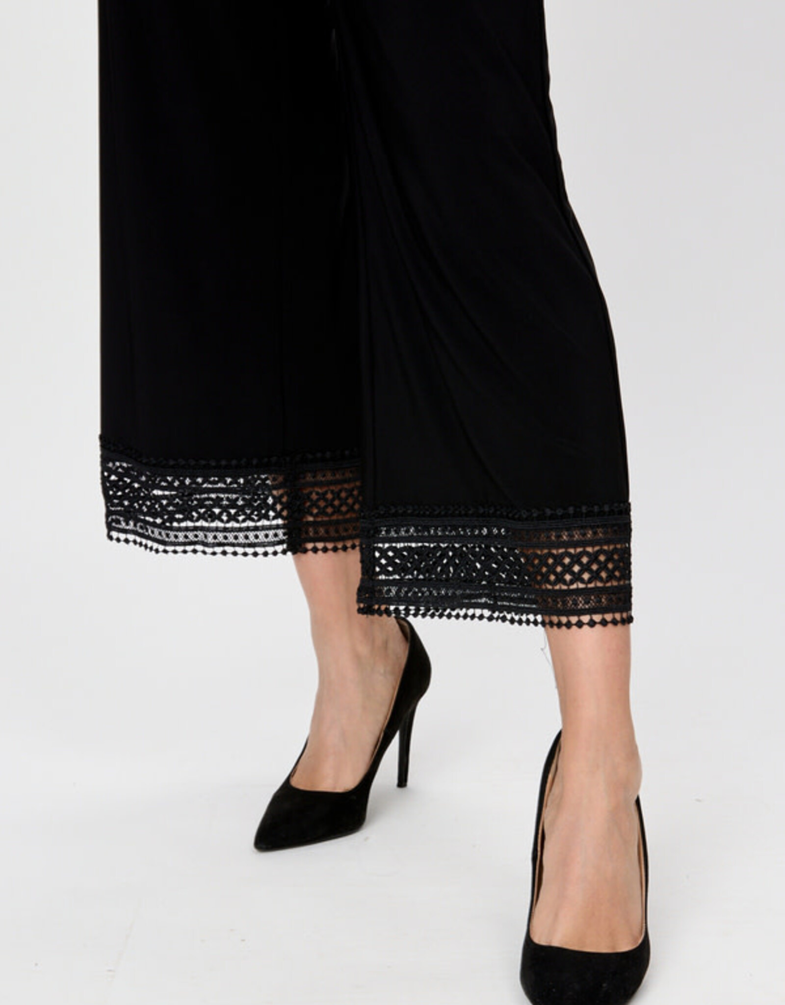 Joseph Ribkoff Black Pull-On Wide Leg Pant w/Lace Detail Cuff