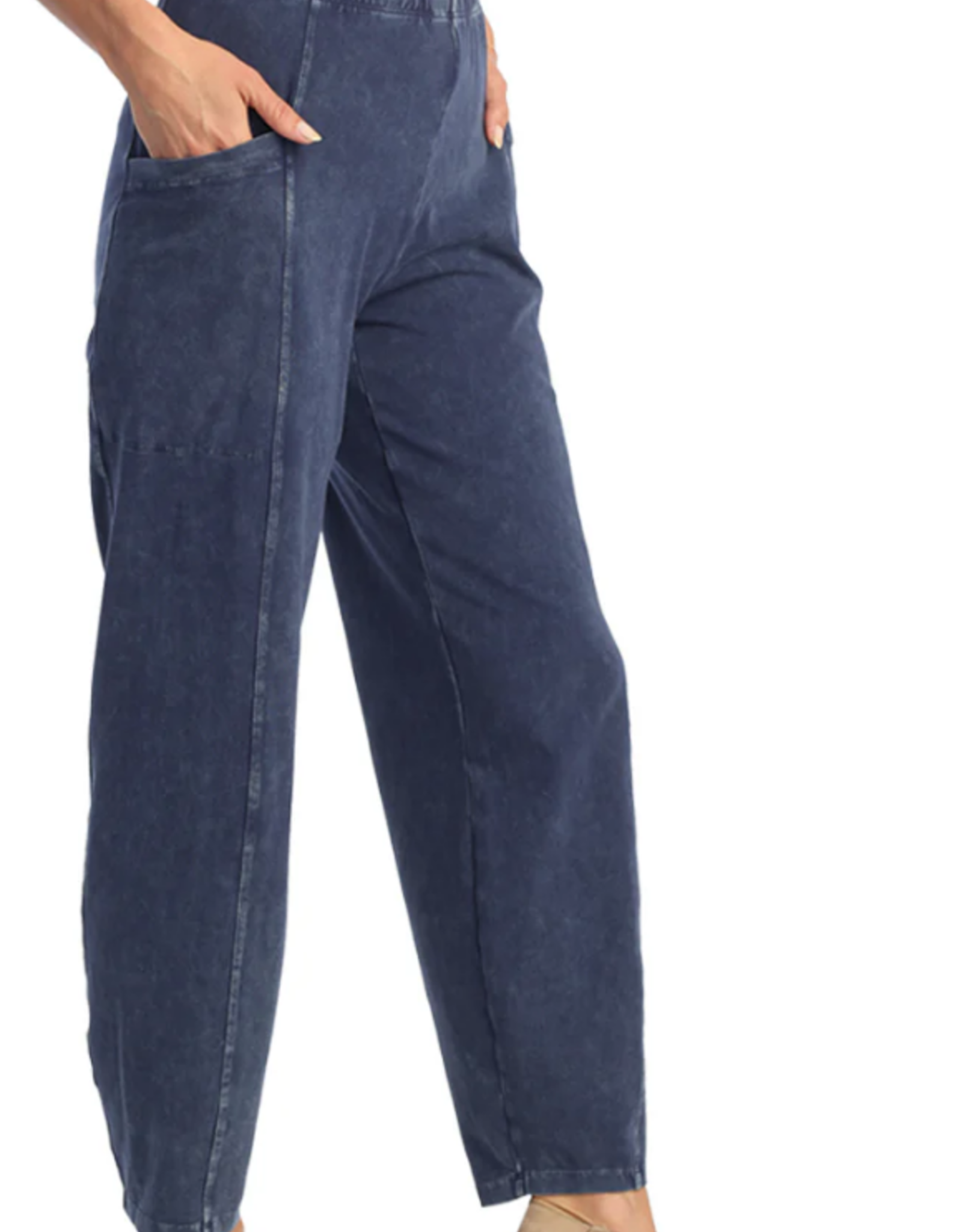 - Navy Denim Wash  Cotton Spandex Loose Fit Pant