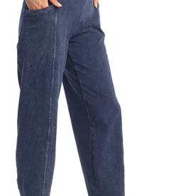 - Navy Denim Wash  Cotton Spandex Loose Fit Pant