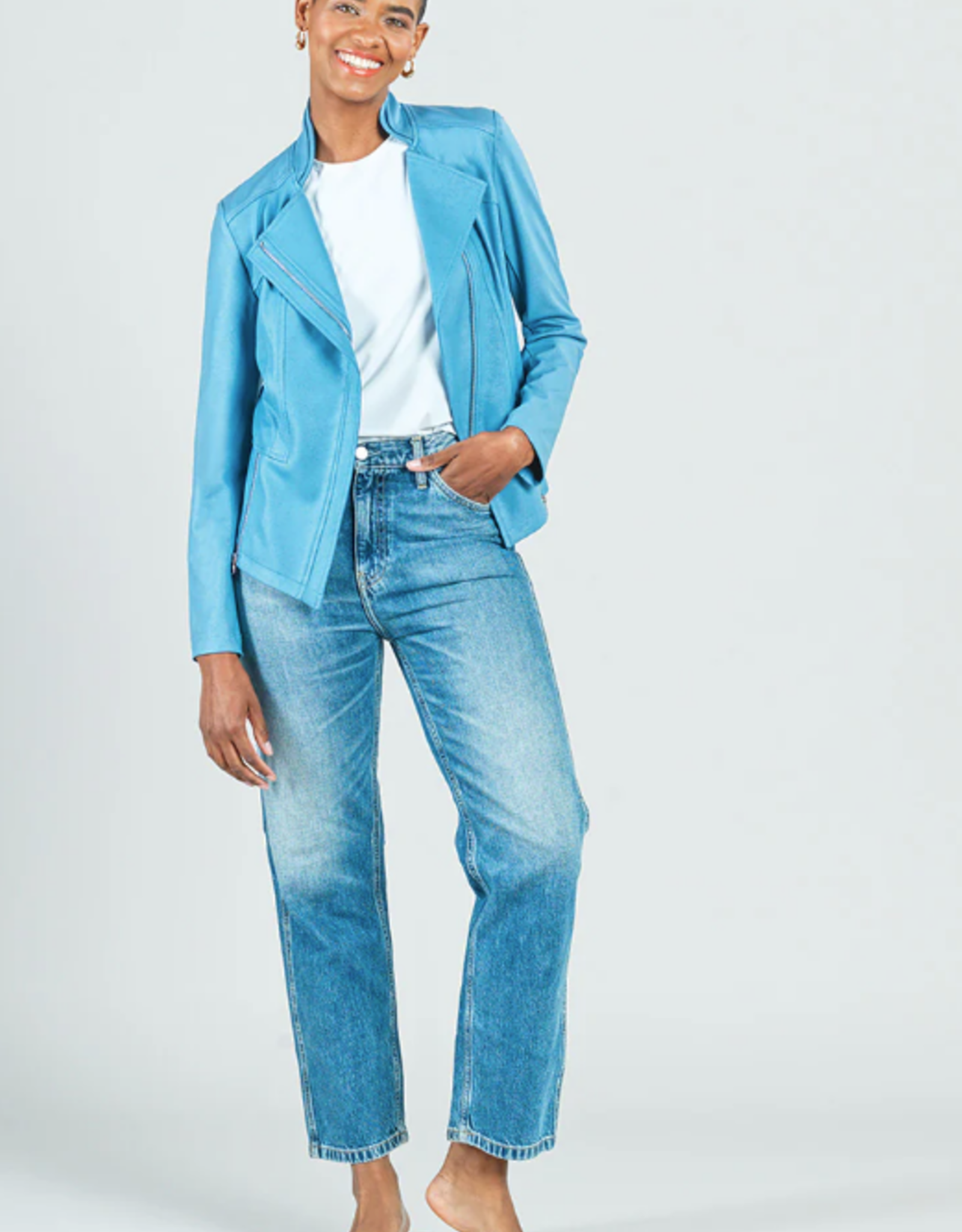 - Clara Sunwoo JK161 Sky Blue Liquid Leather Zip Jacket RB