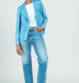 - Clara Sunwoo JK161 Sky Blue Liquid Leather Zip Jacket RB