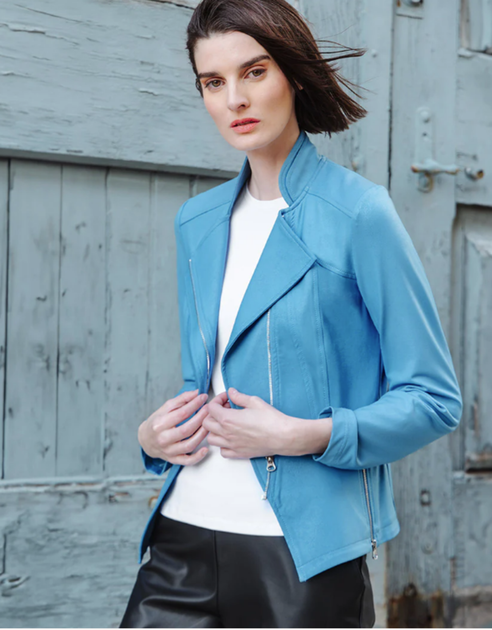- Clara Sunwoo JK161 Sky Blue Liquid Leather Zip Jacket RB