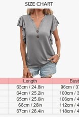 - Grey Notched Button Neck Short Ruffle Sleeve Top