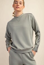 - Sage Leaf Crewneck Long Sleeve Top w/Satin Side Detail