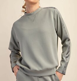 - Sage Leaf Crewneck Long Sleeve Top w/Satin Side Detail
