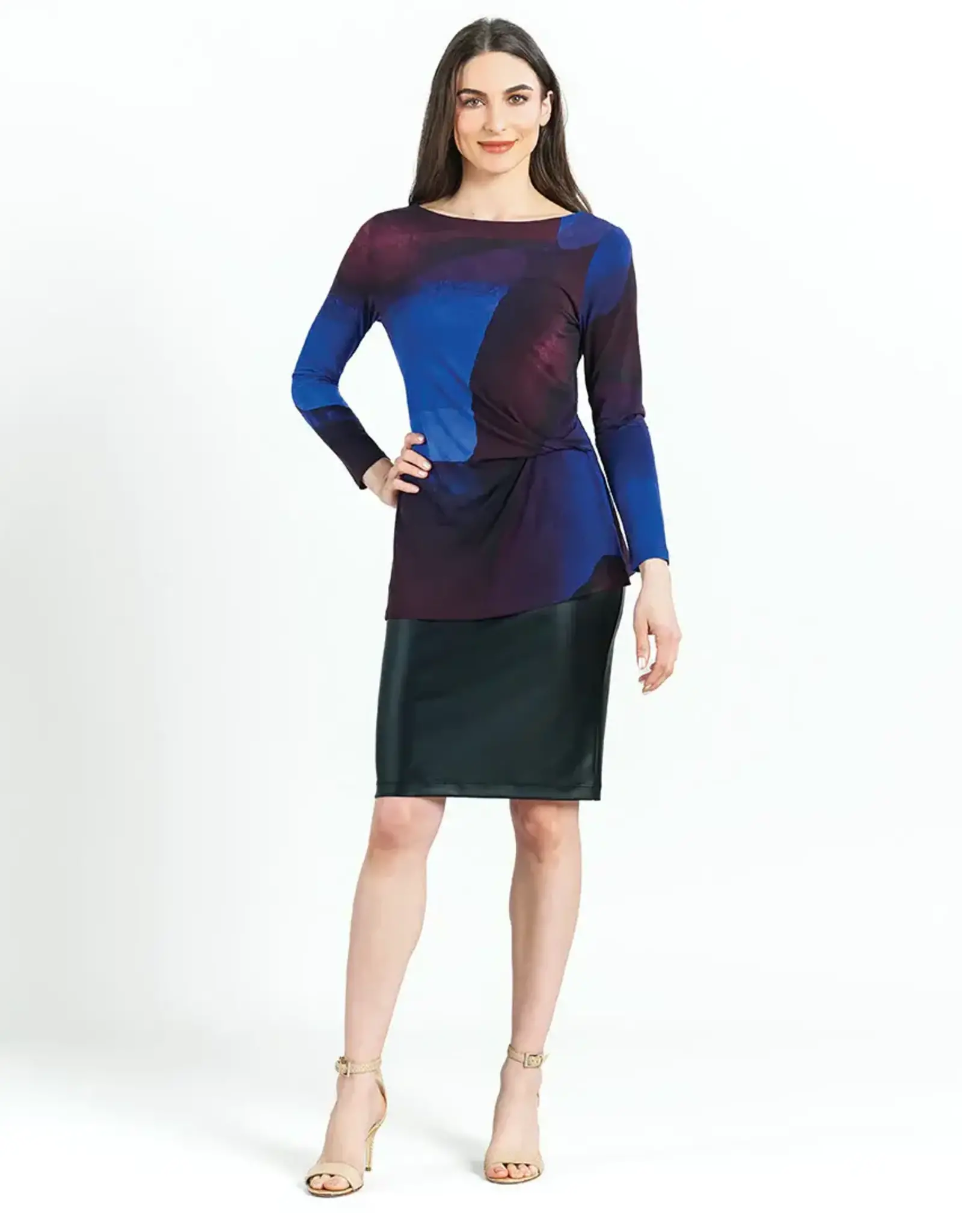 Purple Print Round Neck Long  Sleeve Top