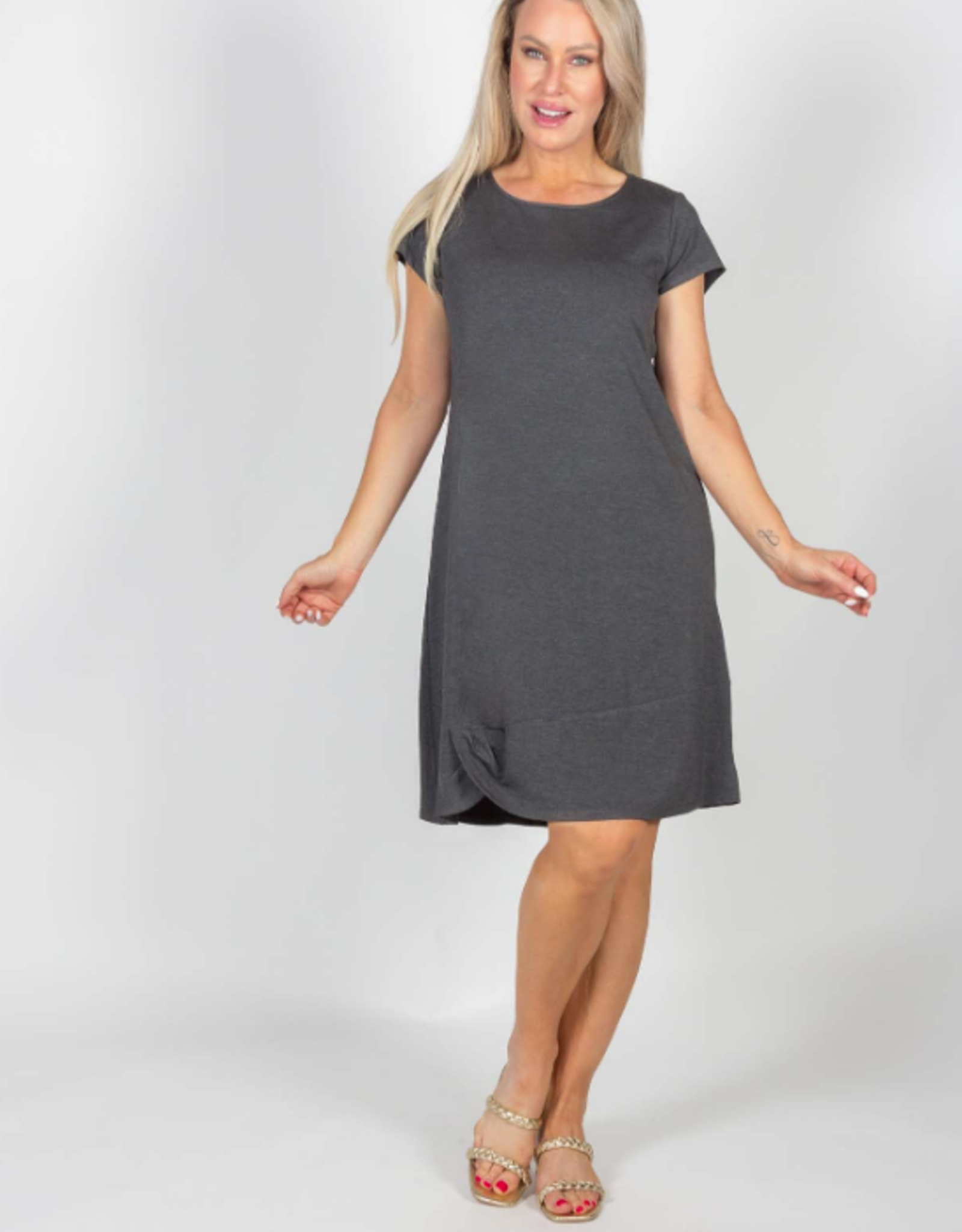 Sunday Pure Essence Grey Round Neck Short Sleeve Knee Length Dress CO