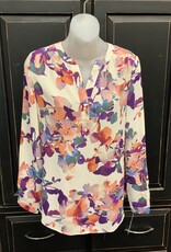 Zac & Rachel Zach & Rachel Ivory W/ Gardenia Floral Print V-Neck Long Sleeve Top