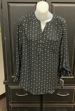 Zac & Rachel Zach & Rachel Black/Ivory Polka Dot V-Neck Long Sleeve Top