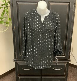 Zac & Rachel Zach & Rachel Black/Ivory Polka Dot V-Neck Long Sleeve Top