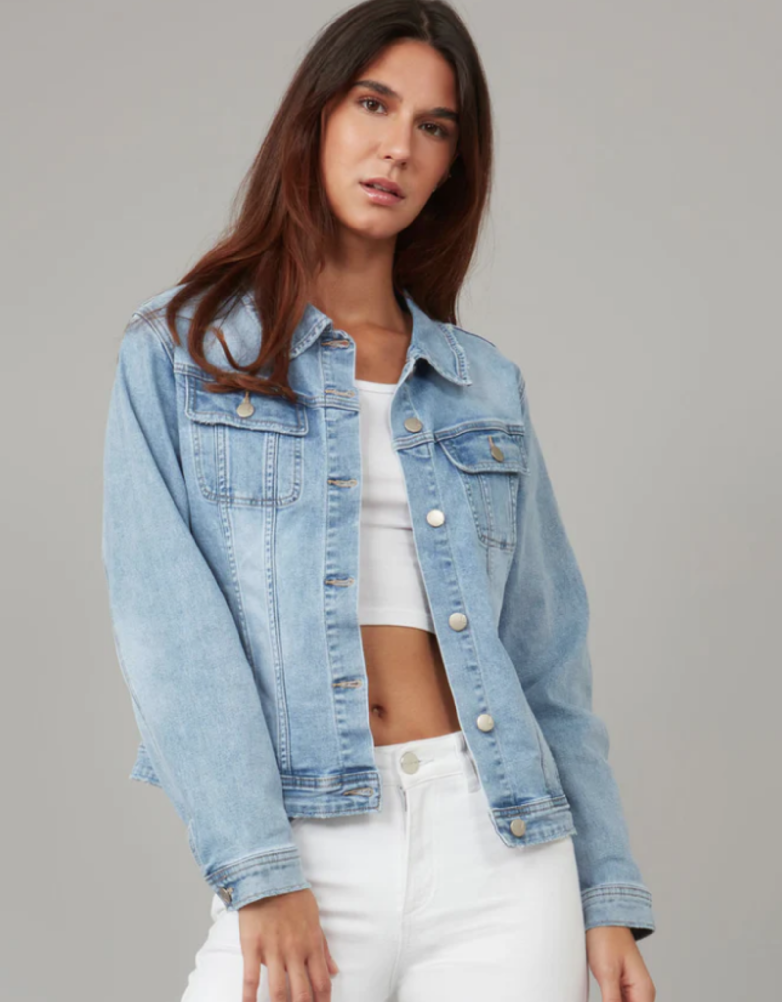 Lola Jeans Lola Medium Wash Gabriella Button Up Denim Jacket CR