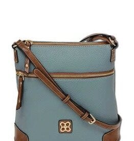 MC Handbags Corp. MC Handbag Belle Blue Pebble Grained Cross-body Contrast Trim BS