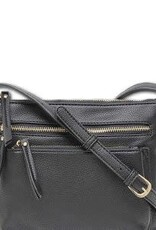 MC Handbags Corp. MC Handbag Sally 5010 Black Pebbled Grain Cross-body W/Zipper Pockets