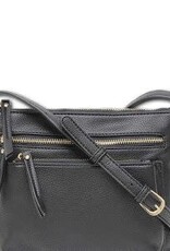 MC Handbags Corp. MC Handbag Sally Black Pebbled Grain Cross-body W/Zipper Pockets BO