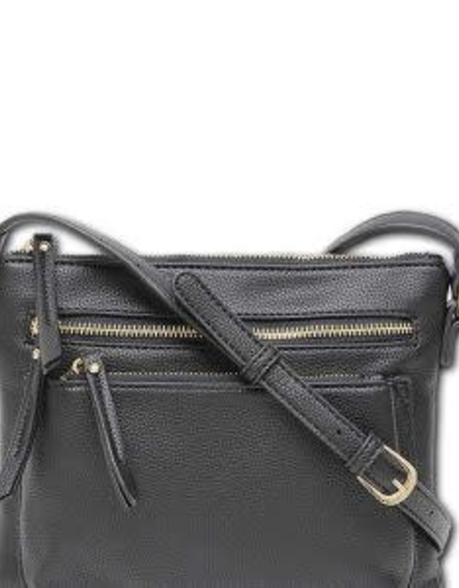 MC Handbags Corp. MC Handbag Sally Black Pebbled Grain Cross-body W/Zipper Pockets BO