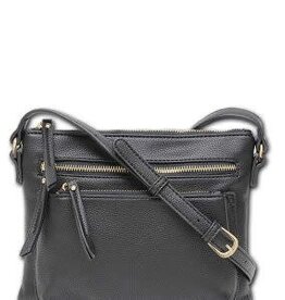 MC Handbags Corp. MC Handbag Sally 5010 Black Pebbled Grain Cross-body W/Zipper Pockets