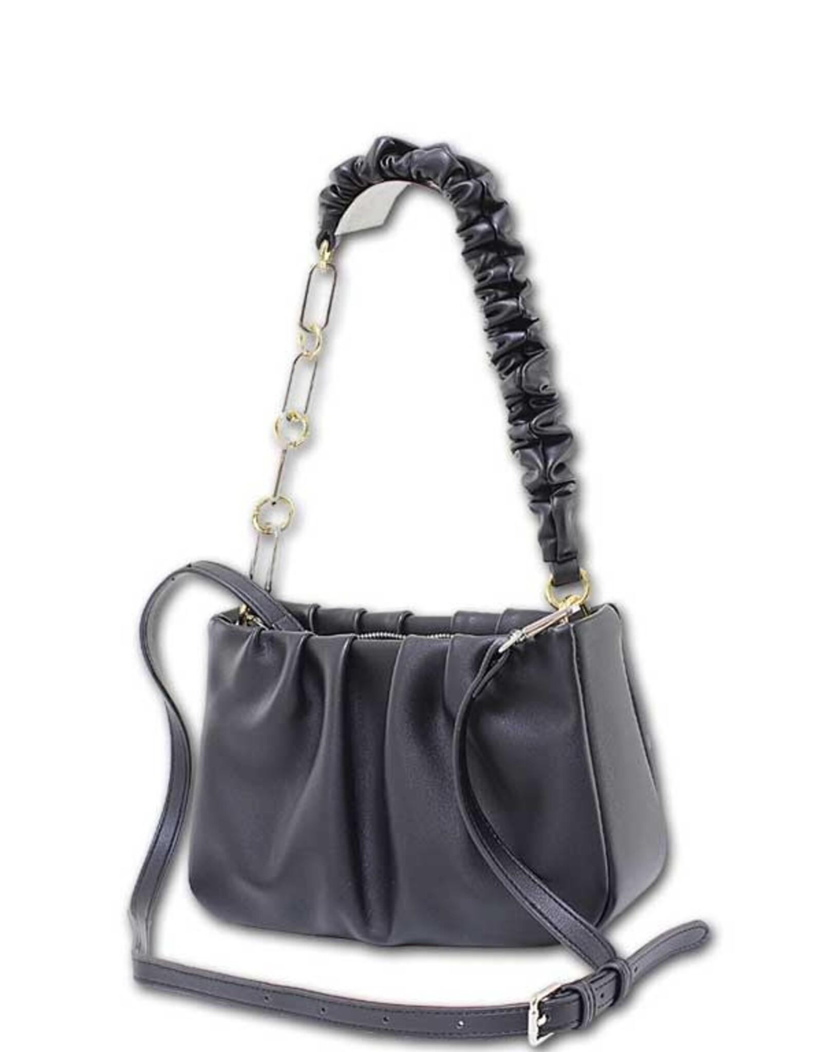 MC Handbags Corp. MC Handbag Black Maddie Chain/Pleated Shoulder Cross-body LR