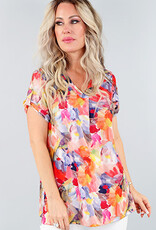 Michael Tyler Michael Tyler Multi Abstract Floral V-Neck Short Sleeve Top LS