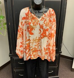 Fashion Cage Fashion Cage Orange Floral V-Neck 3/4 Sleeve Hi-Low Top BS