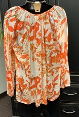 Fashion Cage Fashion Cage Orange Floral V-Neck 3/4 Sleeve Hi-Low Top BS