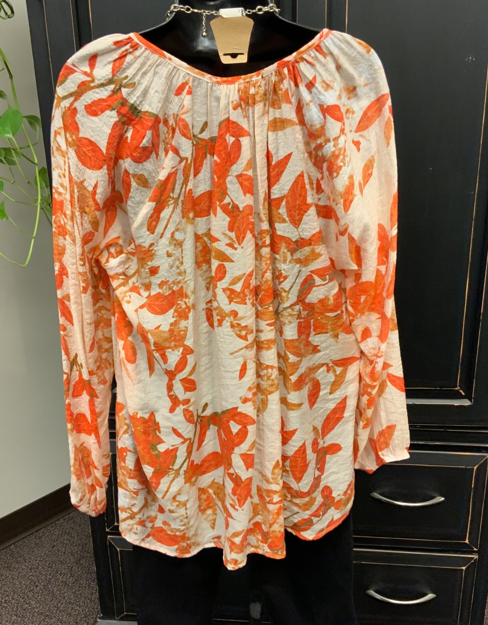 Fashion Cage Fashion Cage Orange Floral V-Neck 3/4 Sleeve Hi-Low Top BS