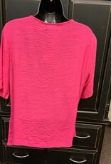 Fashion Cage Fashion Cage Hot Pink Key-Hole Neck Short Sleeve Layered Top BS