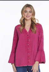 Sharon Young Inc Tru Lux Fuchsa V-Neck Button Up  Smocking Long Sleeve  CK