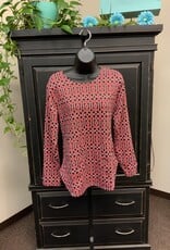 Lulu B Lulu B Black/Red Geo Print Round Neck Long Sleeve Top w/Pockets AL