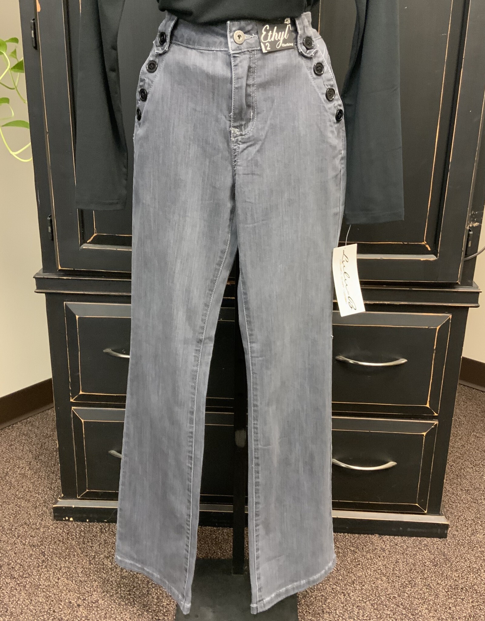 Ethyl Ethyl Grey Washed Bootcut Zip Pant w/Sailor Buttons CE