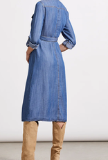 Tribal Tribal Chambray Denim  Button Front Maxi  Tie Belt Dress CS