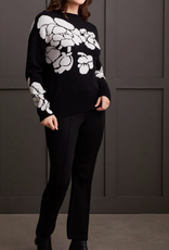 Tribal Tribal Black  Ivory Floral Print Funnel Neck Long Sleeve Sweater CO