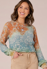 Democracy Democracy Ombre Floral Print Round Neck L/S Top LS