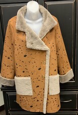 Sunday Lemon Grass Light Brown Faux Suede/Fur Detail Snap Closure  Coat