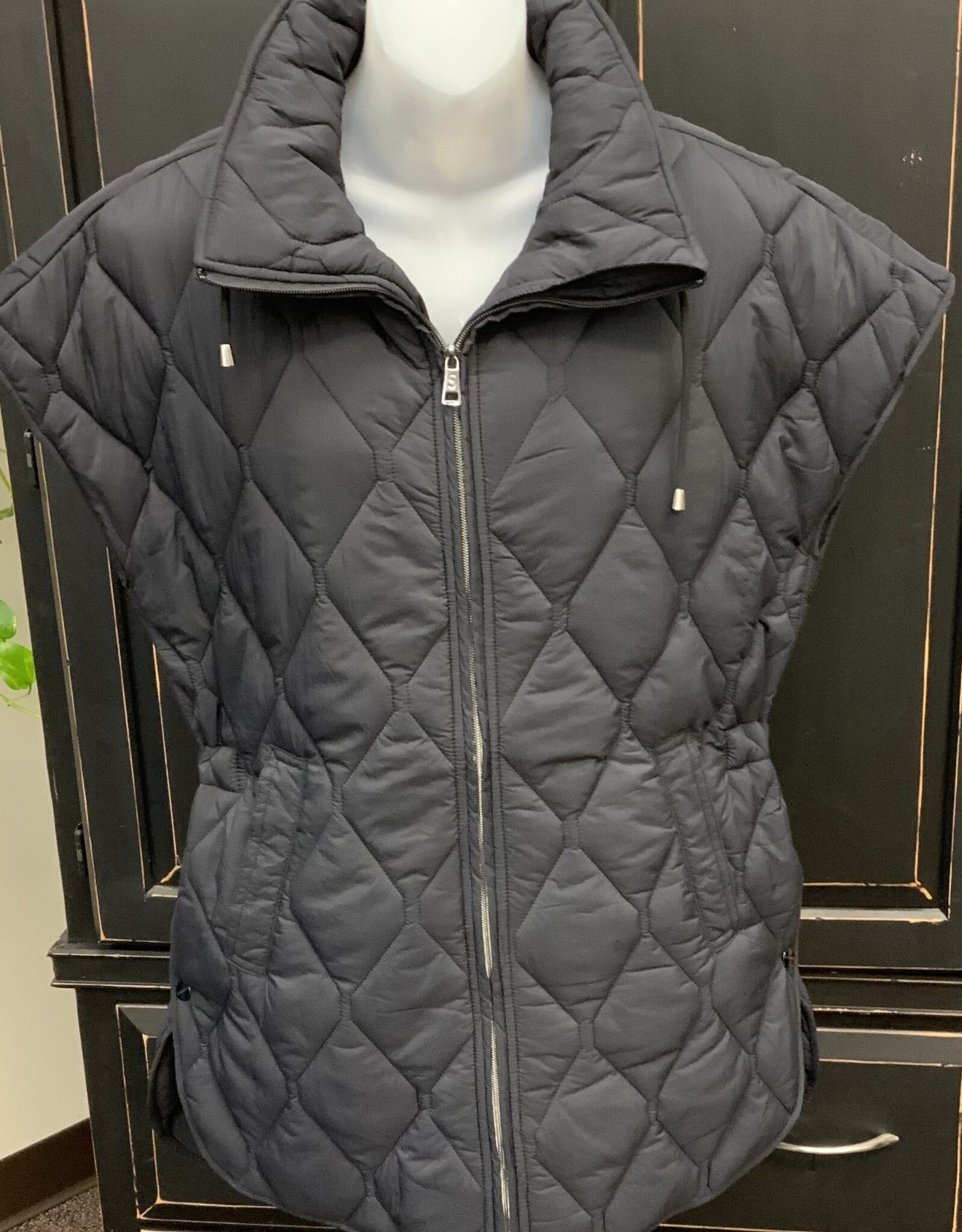 Sunday Sunday Black Quilted  Zip Up Funnel Neck Vest