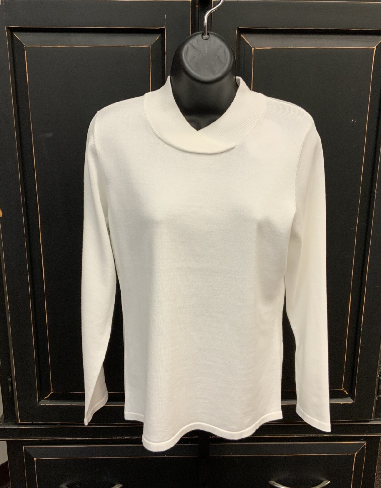 Sunday Sunday Cream Ribbed Mock Neck Long Sleeve Knit Top AA