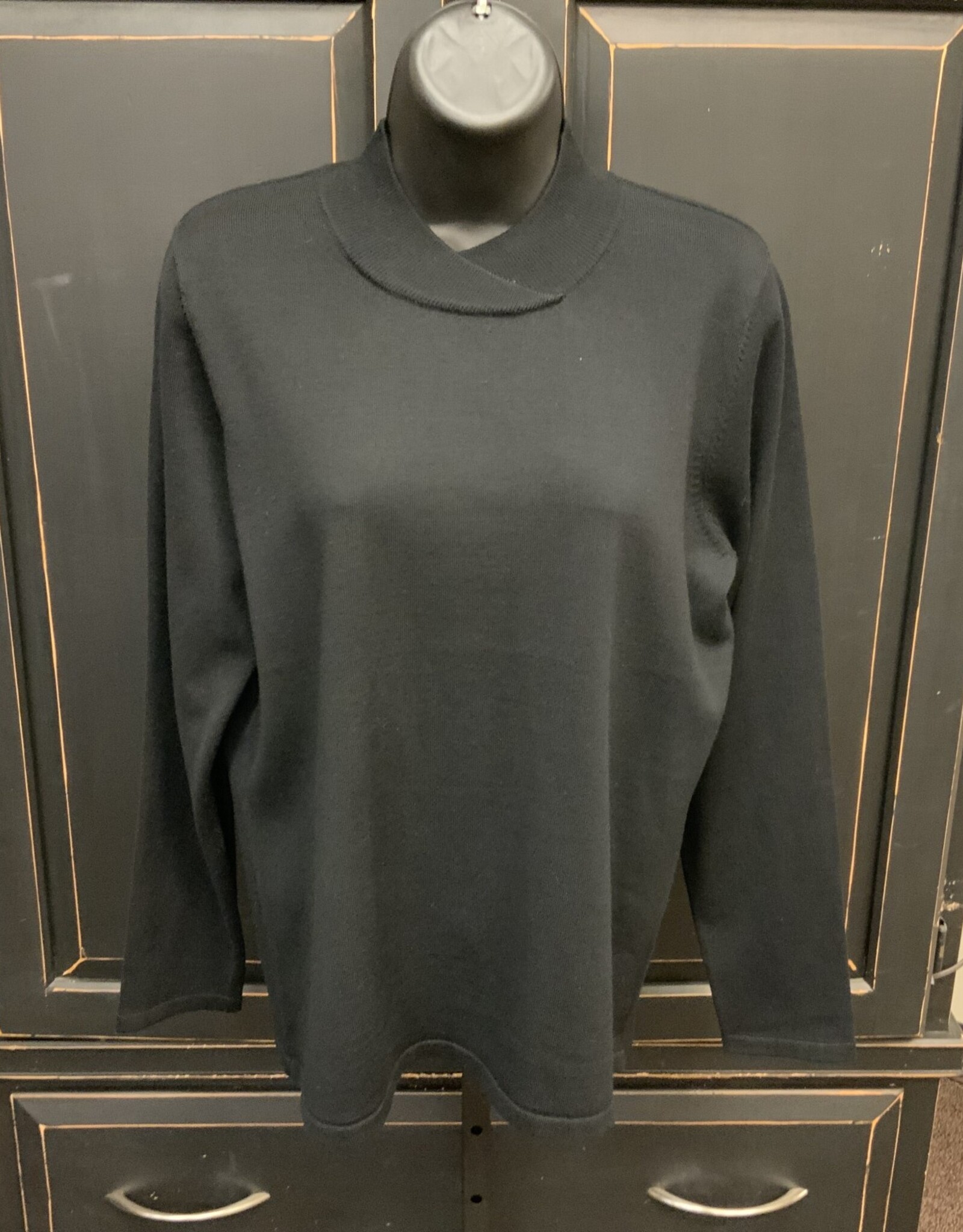 Sunday Sunday Black Ribbed Mock Neck Long Sleeve Knit Top AA