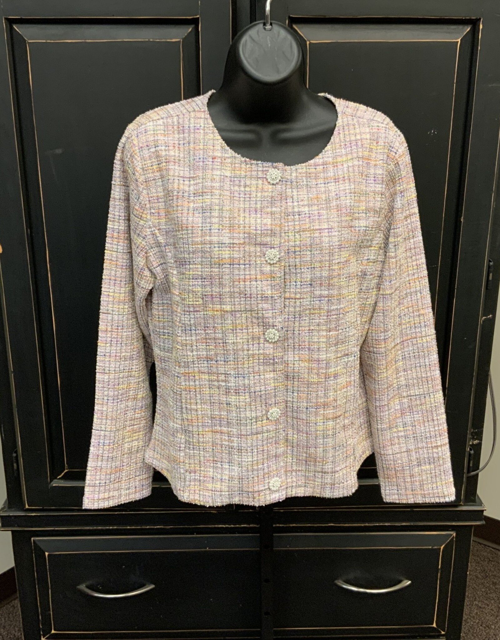 Sunday Sunday Pink Multi Colored  Textured Button Up Long Sleeve Top AS