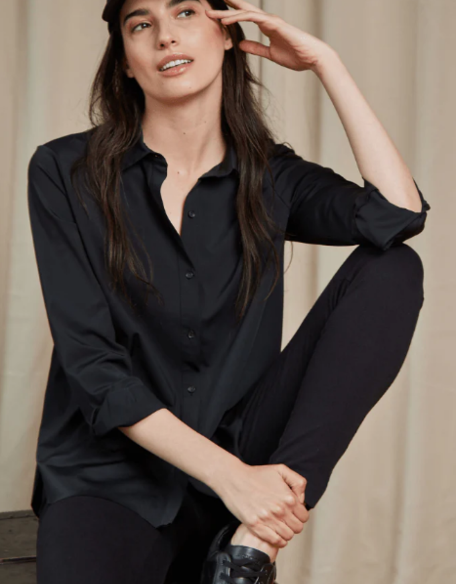 Lysse Lysse Connie Black Collar Button Up Long Sleeve Blouse KA