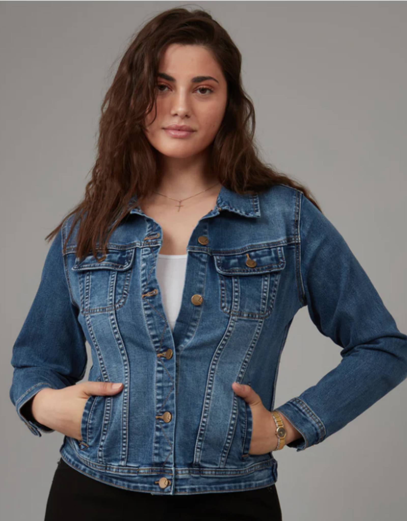 Lola Jeans Lola Classic Blue Wash Gabriella Button Up Denim Jacket CR