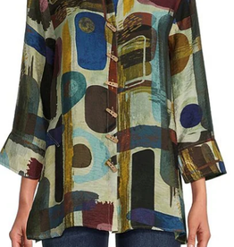 ali miles ali miles Multi Color Printed Collared 3/4 Sleeve Button Down Top AO