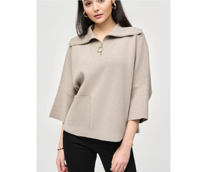 Joseph Ribkoff Vanilla Cowl Neck Zipper Detail Short Sleeve