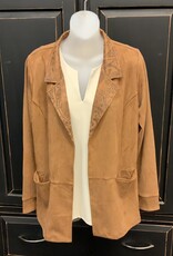 Ethyl Ethyl Carmel Faux Suede Open Front  Long Sleeve Blazer LB