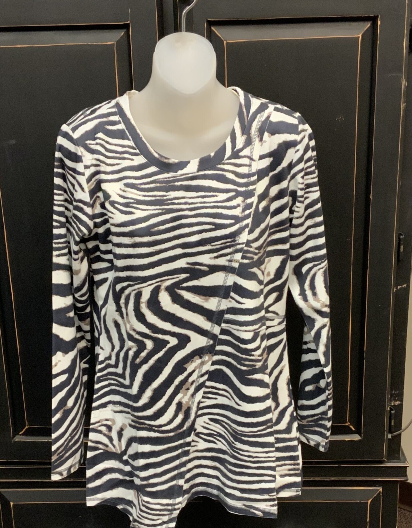 Ethyl Ethyl Black/Brown/Cream Zebra Print  Long Sleeve Top BK