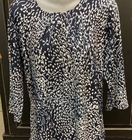 Sunday Sunday Navy Combo 3/4 Sleeve Round Neck  w Ruching Detail Top