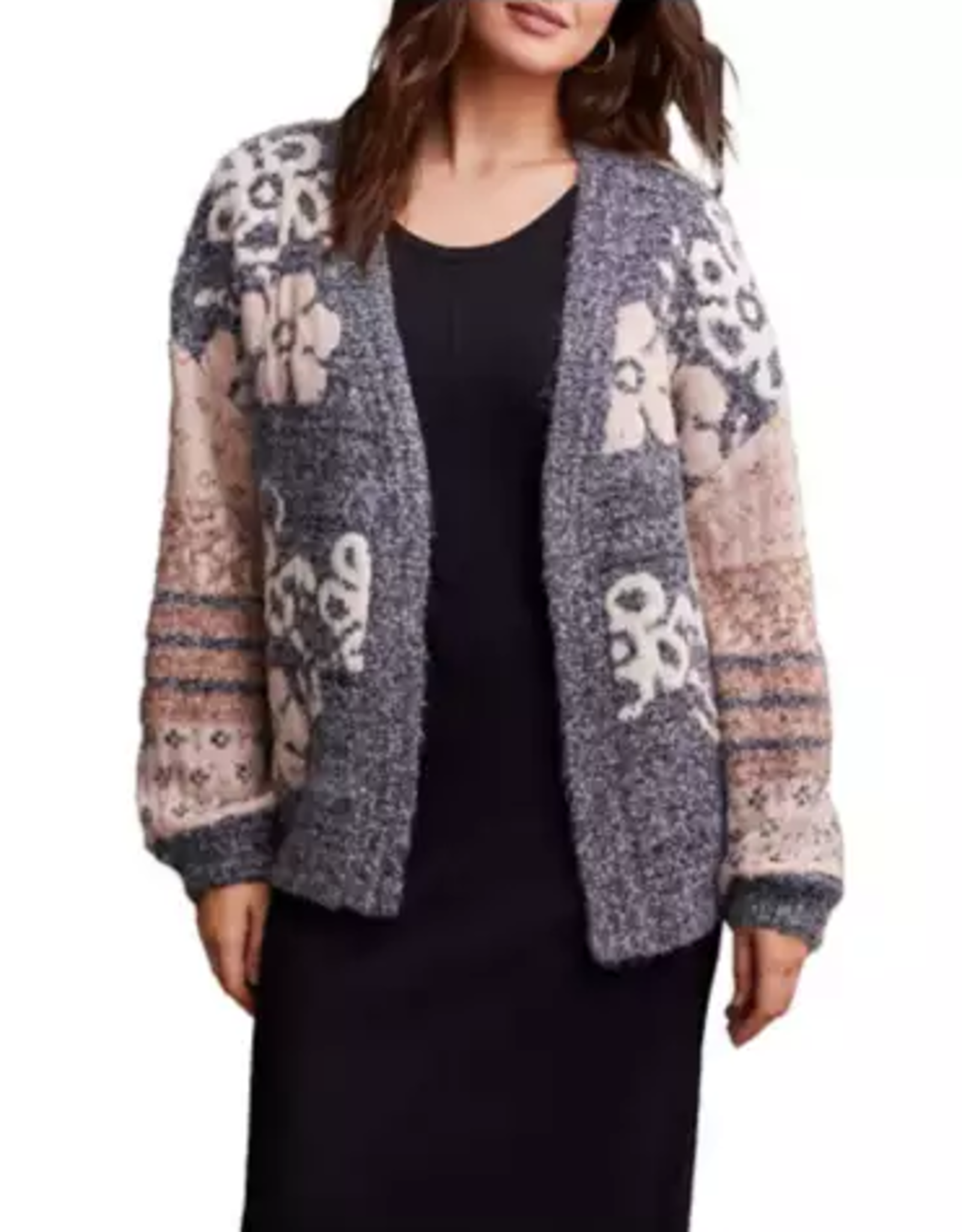 Tribal Tribal Grey/Pink Mix Floral Knit Long Sleeve Jacquard KC