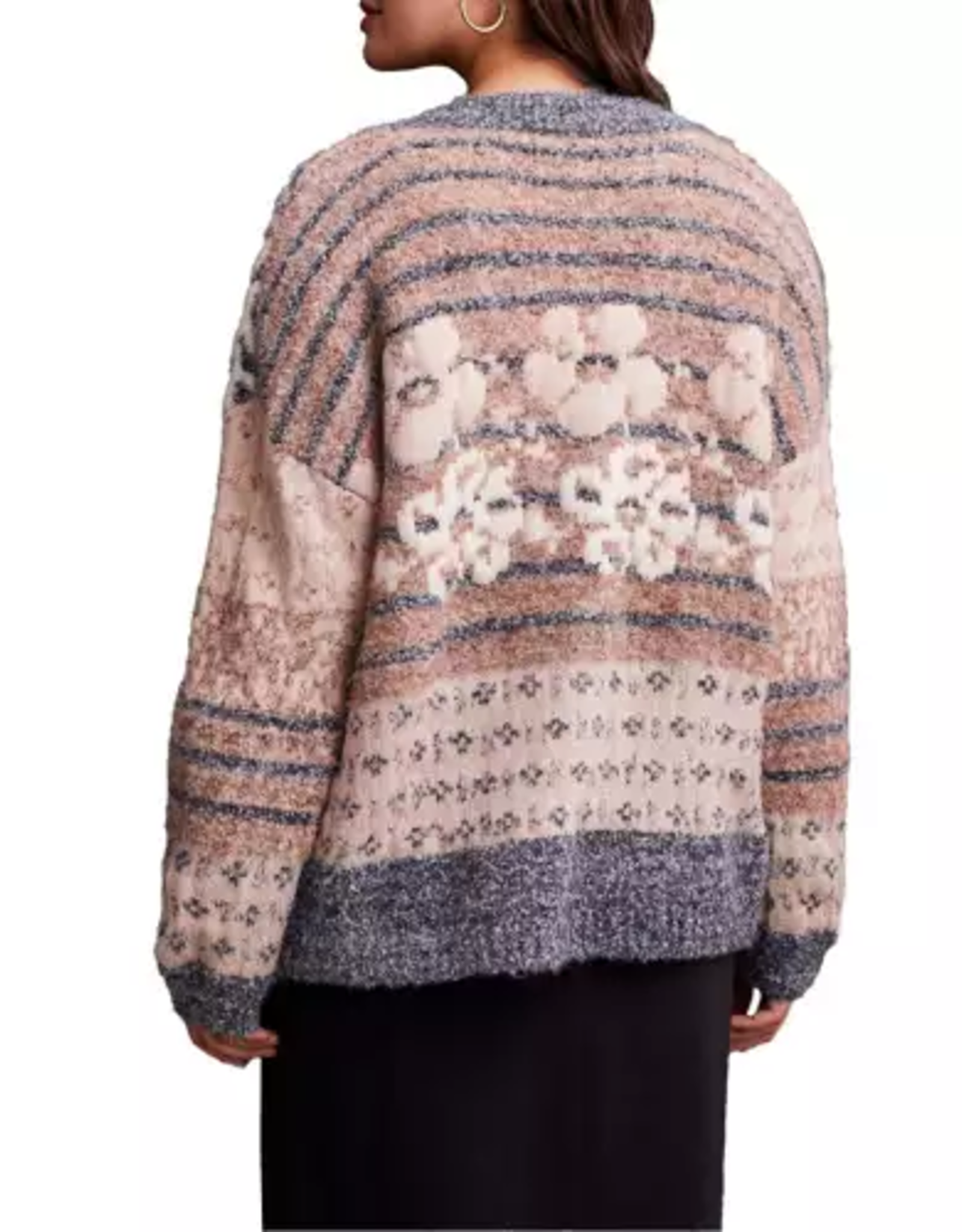 Tribal Tribal Grey/Pink Mix Floral Knit Long Sleeve Jacquard KC