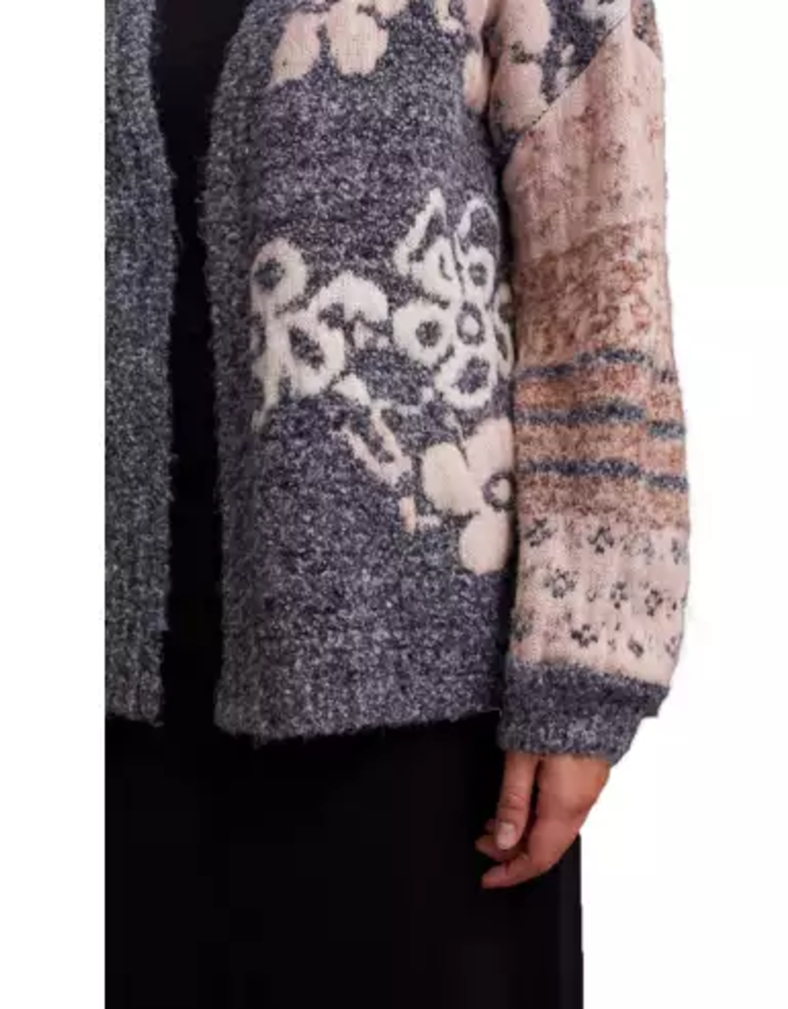 Tribal Tribal Grey/Pink Mix Floral Knit Long Sleeve Jacquard KC