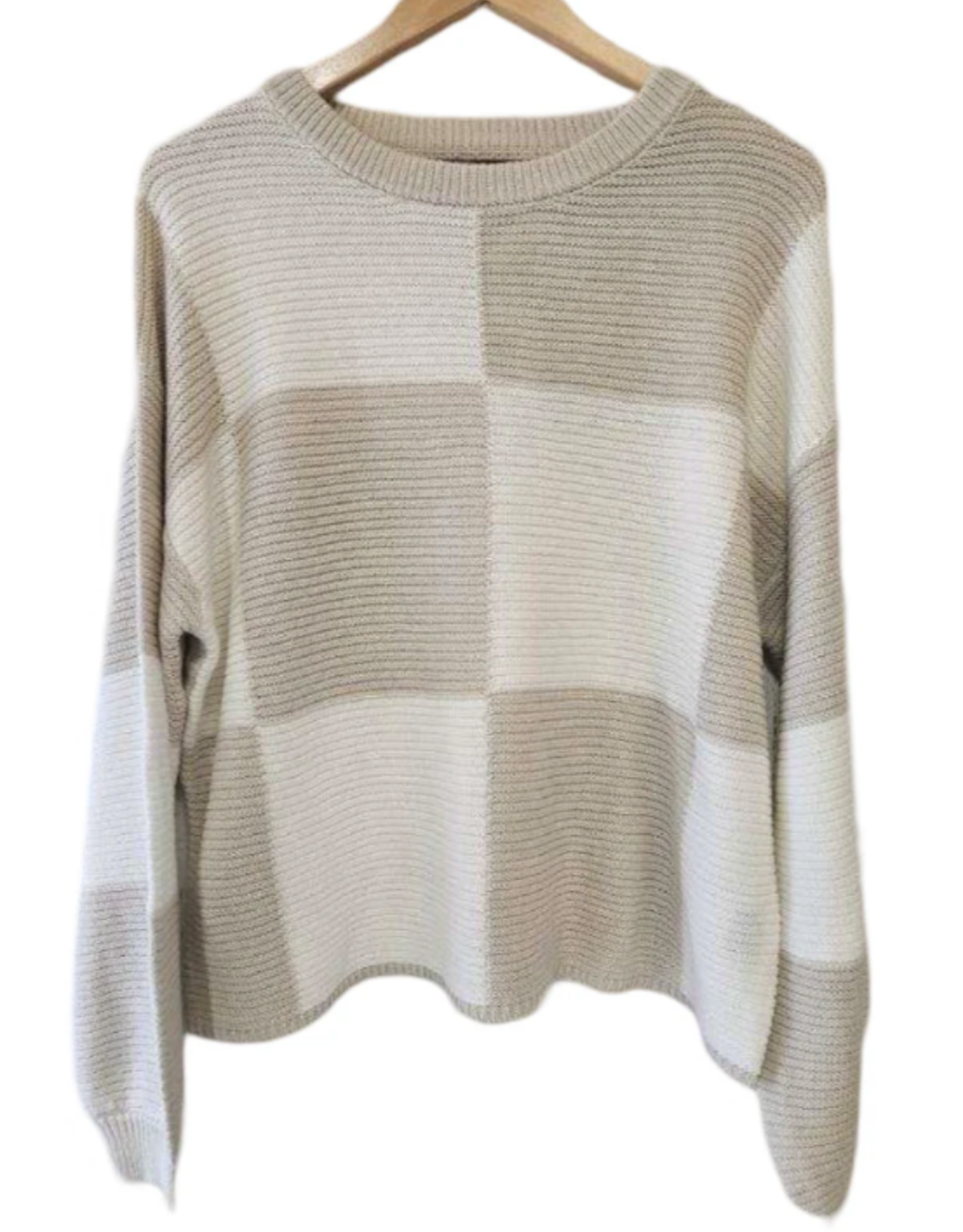 Keren Hart Keren Hart Ivory/Sand Block Crew Neck Long Sleeve Sweater LC