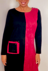 Ethyl Ethyl Black/Red Block Faux Suede Long Sleeve Dress w/Pocket BH